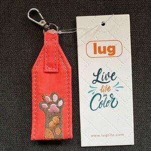 Lug Oversized Bag Zipper Puller with Clasp - Papaya Orange with Pink Cat Dog Paw
